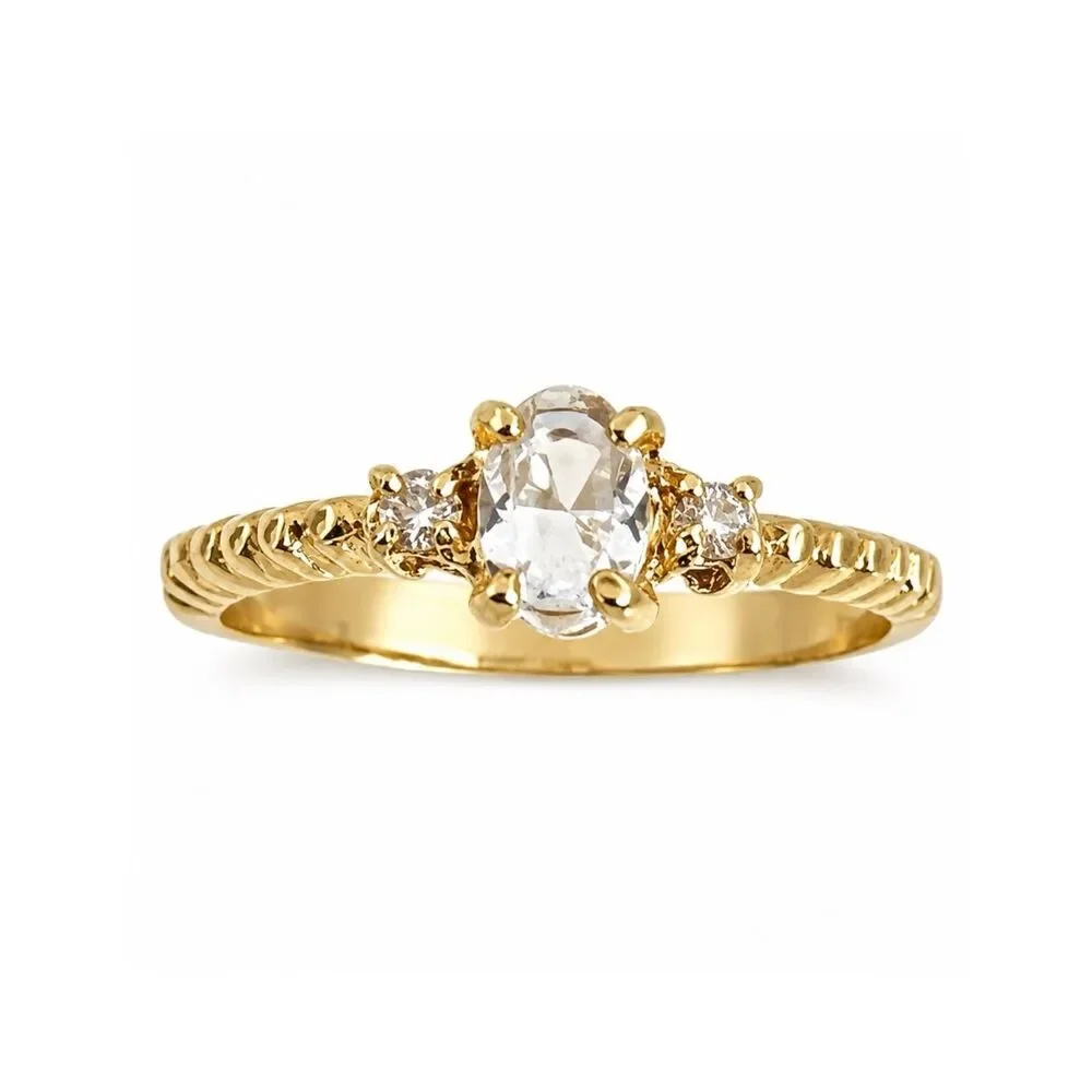 Vintage 1970s Ring Size 5 Austrian Crystal Cluster Textured Gold Plated - 14S